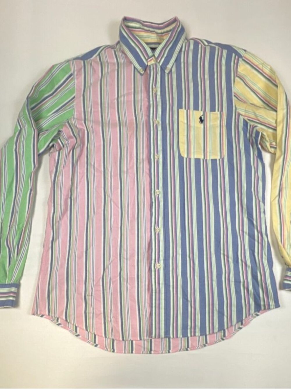 Polo Ralph Lauren Men L Classic Fit Multi Color Striped Fun Shirt Oxford Cotton
